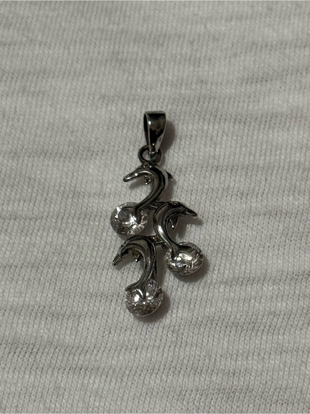 Sterling Silver Dolphin Pendant with Clear Crystal Accents